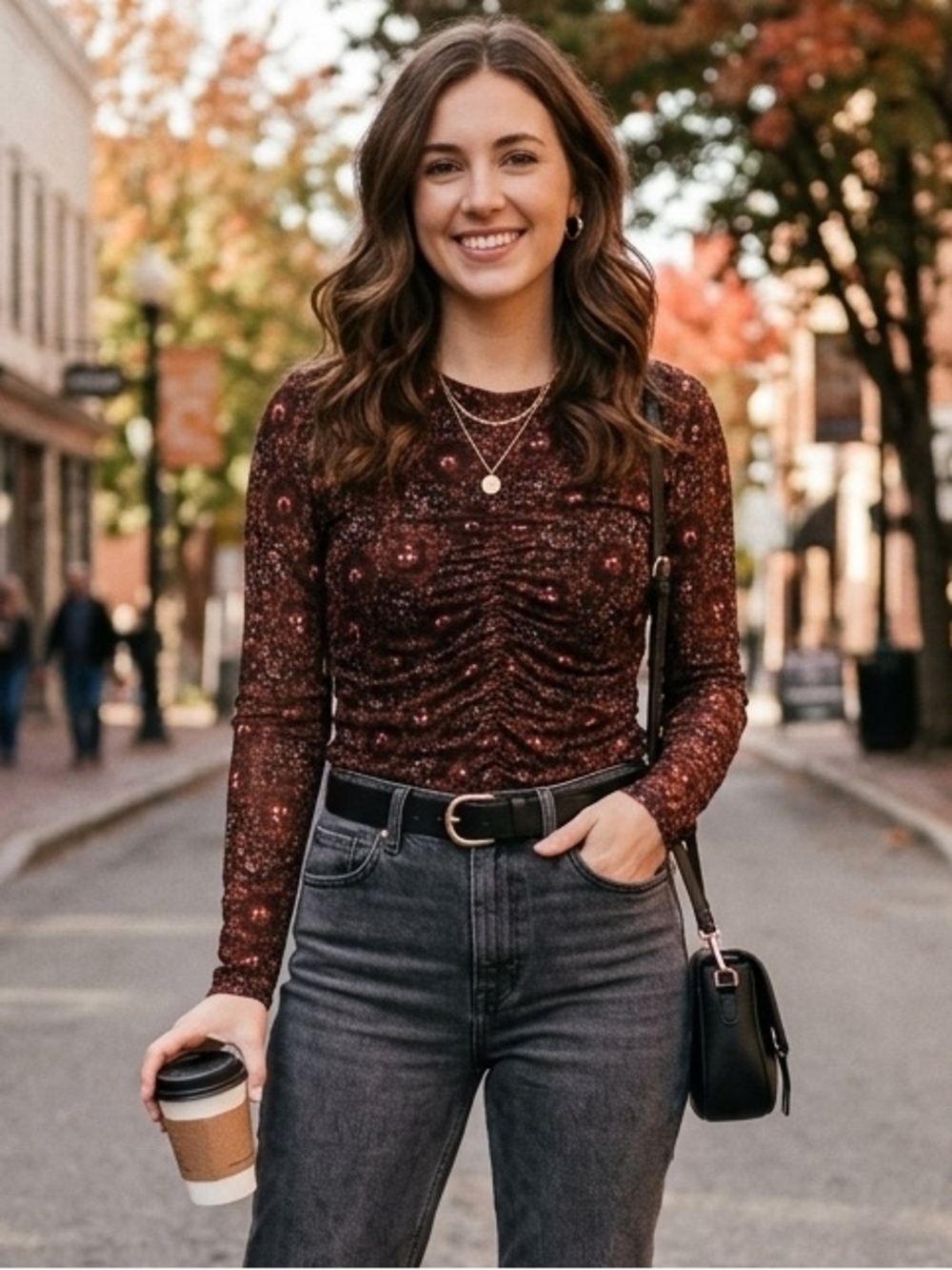 Bailey 44 Brown and Pink Floral Print Long Sleeve Top